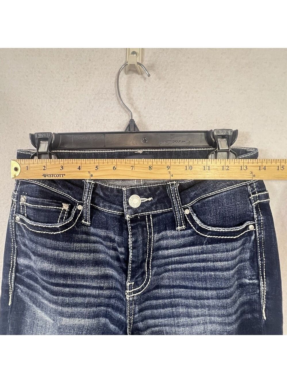 Daytrip Womens 25 Blue Jeans Virgo Straight Thick Stitch Stretch Flap Pocket New - Picture 8 of 12